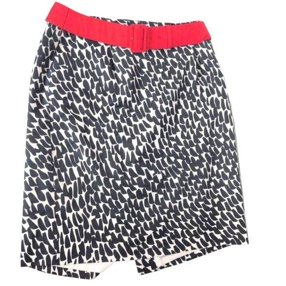 Ann Taylor A Line Pleated Skirt Black White Geometric Size 8 - Picture 1 of 6